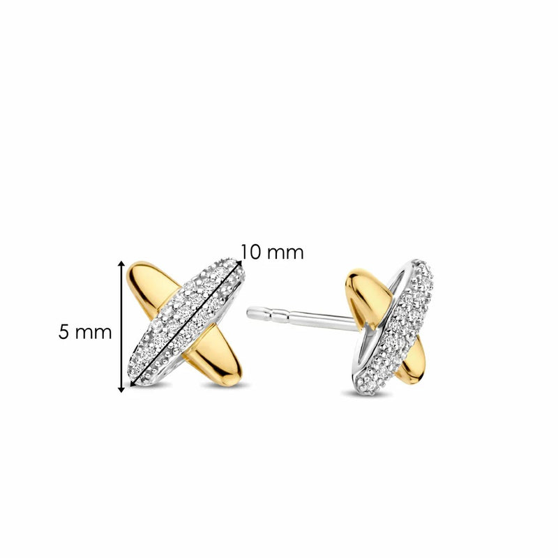 Milano CZ Cross Stud Earrings - Silver/Gold - 7982ZY