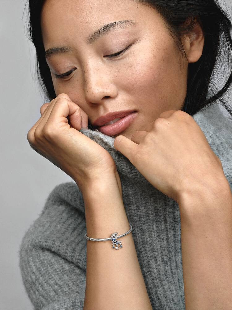 Star & Crescent Moon Charm - Sterling Silver