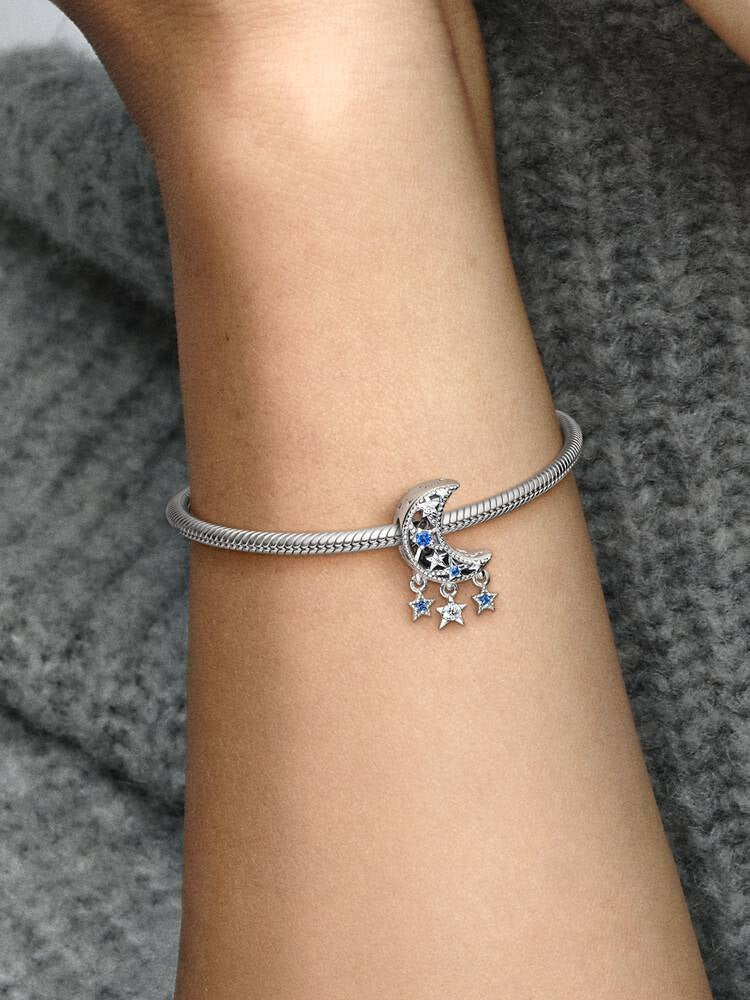 Star & Crescent Moon Charm - Sterling Silver