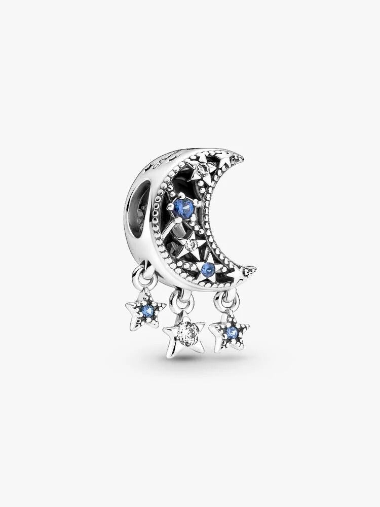 Star & Crescent Moon Charm - Sterling Silver