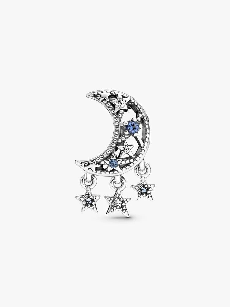 Star & Crescent Moon Charm - Sterling Silver