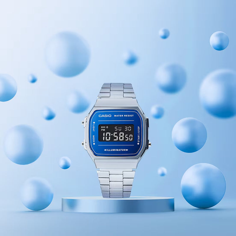 Unisex Vintage Iconic Digital Watch - Blue/Silver - A168WEM-2BEF