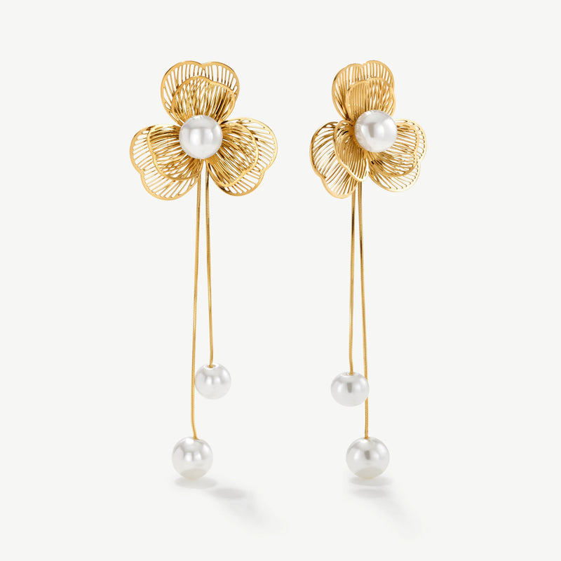 Flower Drop Earrings - Gold - AJE-14