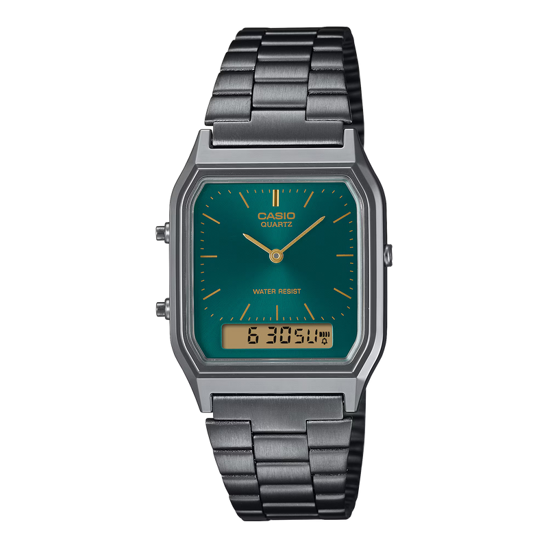Unisex Vintage Edgy Watch - Silver/Green - AQ-230EGG-3AEF
