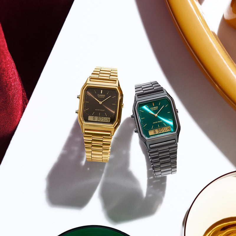 Unisex Vintage Edgy Watch - Silver/Green - AQ-230EGG-3AEF