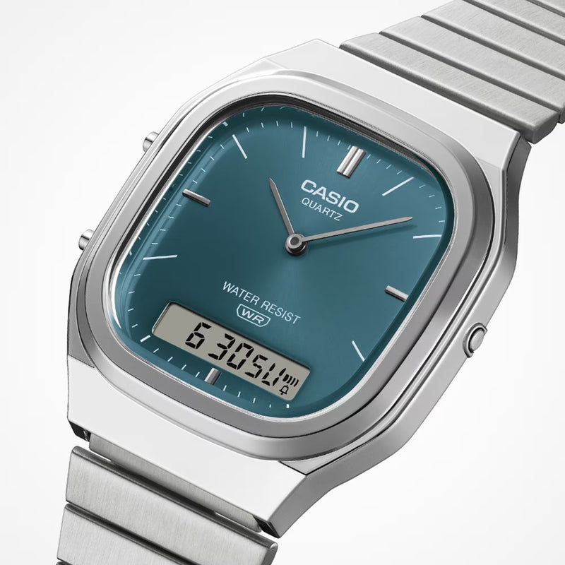 Unisex Vintage Watch - Silver/Green - AQ-240E-3AEF