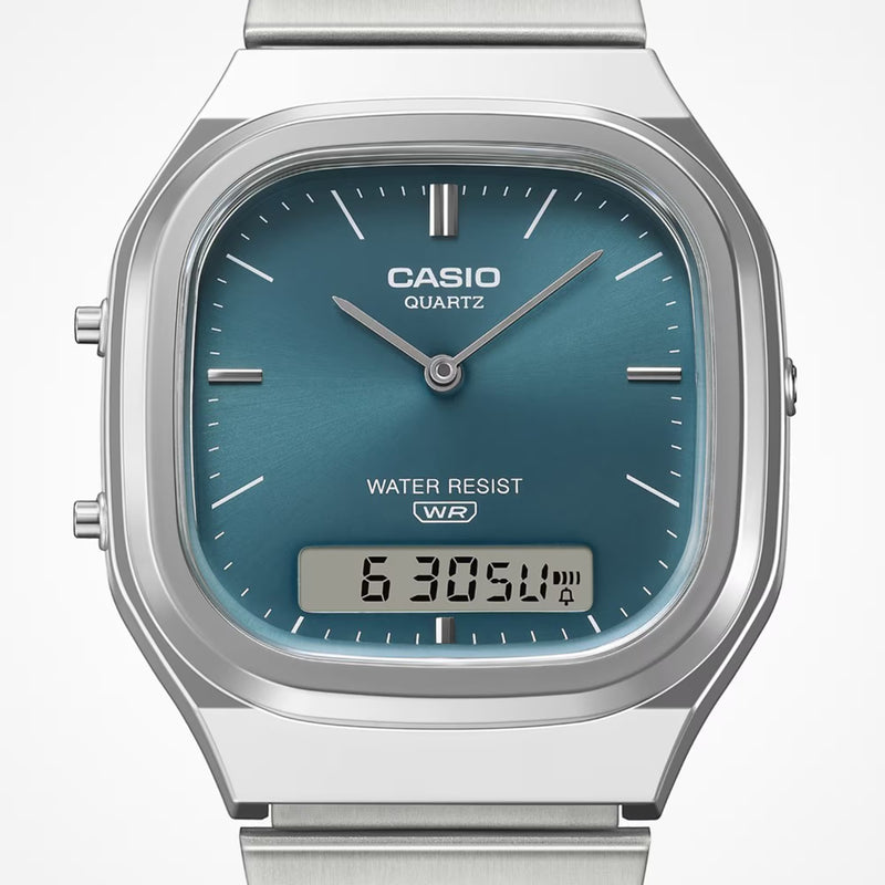 Unisex Vintage Watch - Silver/Green - AQ-240E-3AEF