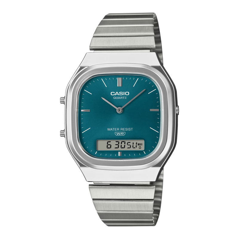 Unisex Vintage Watch - Silver/Green - AQ-240E-3AEF