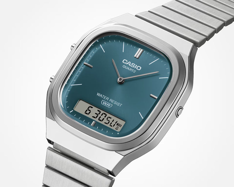 Unisex Vintage Watch - Silver/Green - AQ-240E-3AEF