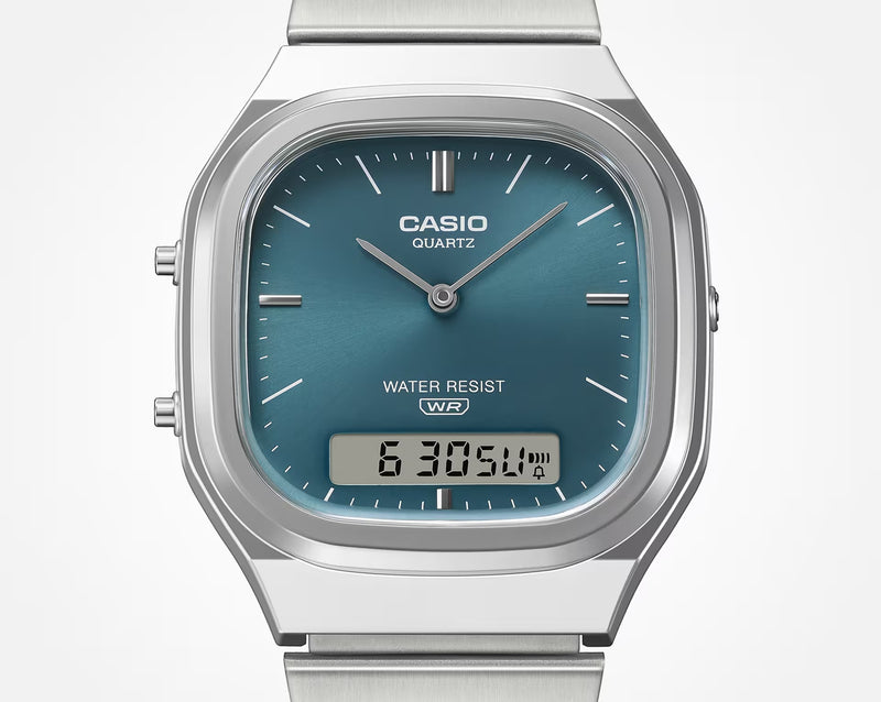 Unisex Vintage Watch - Silver/Green - AQ-240E-3AEF