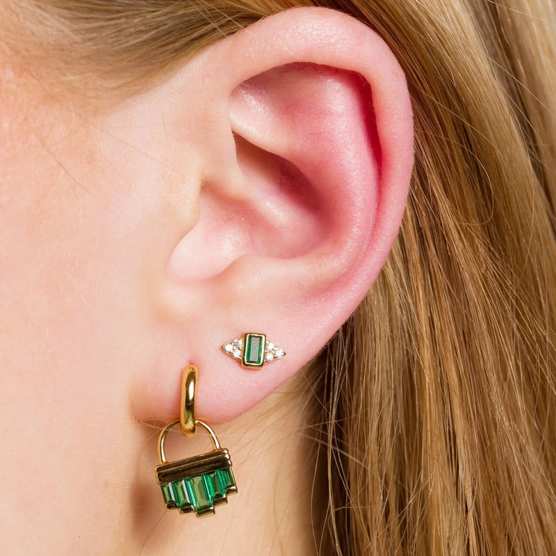 Audrey Stud Earrings With Green Stones - Gold - 	Audrey Stud Earrings With Green Stones - Gold - SPG-92