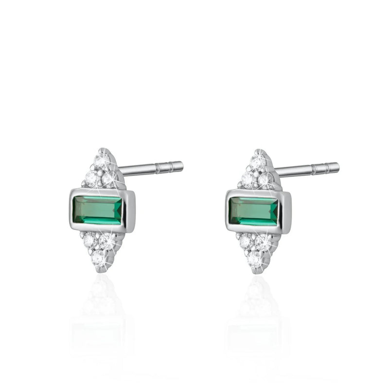 Audrey Stud Earrings With Green Stones - Silver - SPS-92