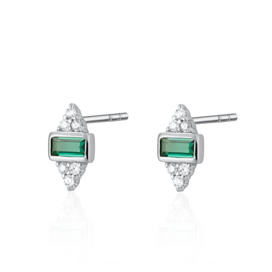 Audrey Stud Earrings With Green Stones - Silver - SPS-92