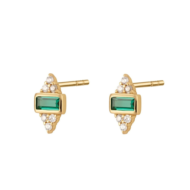Audrey Stud Earrings With Green Stones - Gold - 	Audrey Stud Earrings With Green Stones - Gold - SPG-92