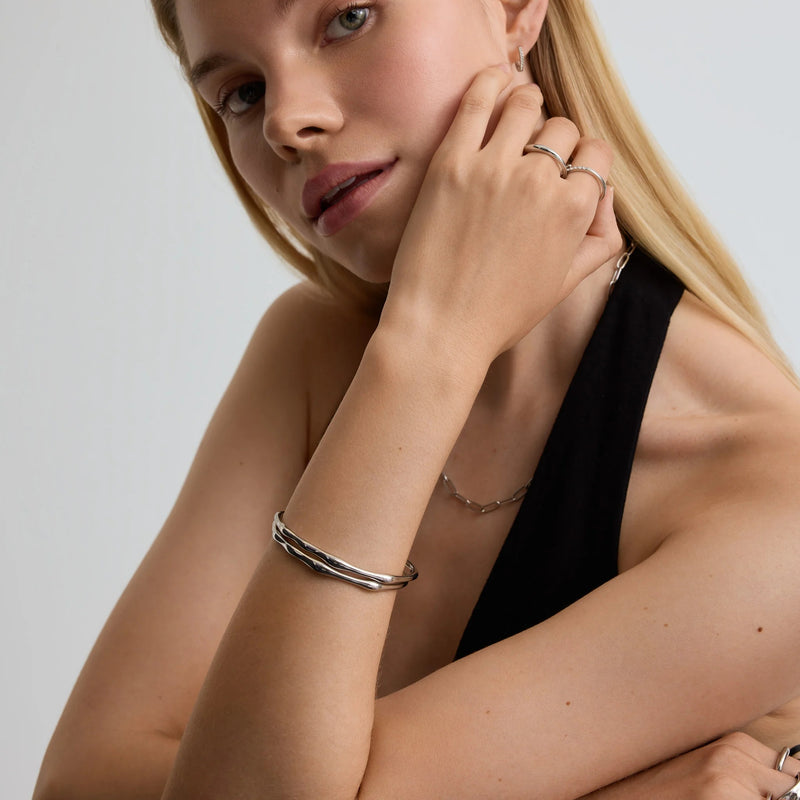 Bamboo Bangle - Silver