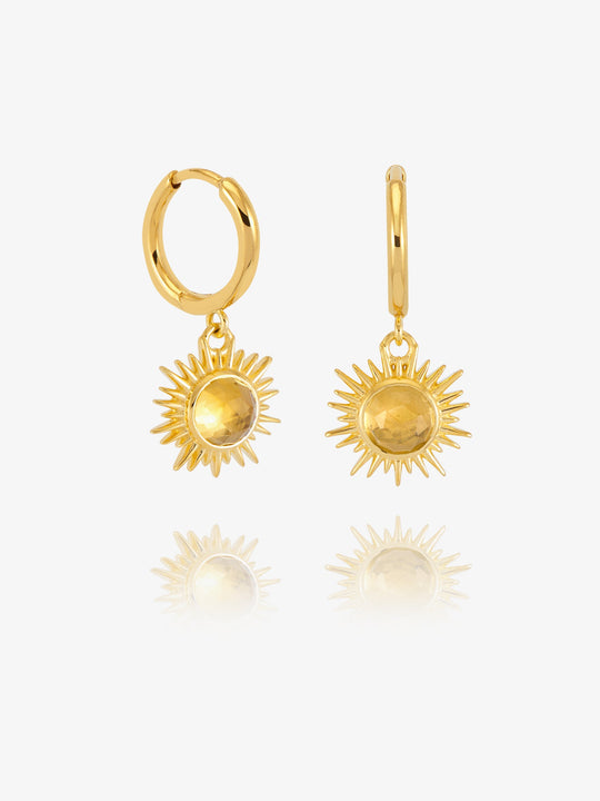 You Are My Sunshine Citrine Huggie Hoop Earrings - Gold - CLE01GP