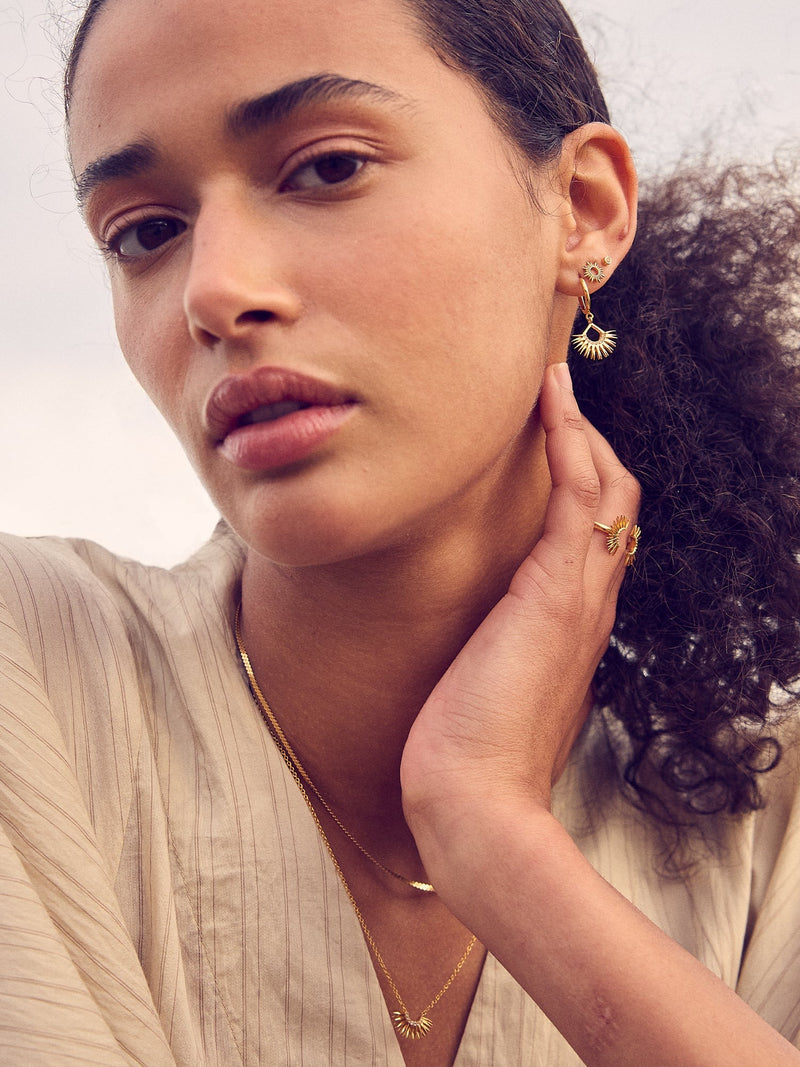 Rising Sun Huggie Hoop Earrings - Silver - DSE10WTS