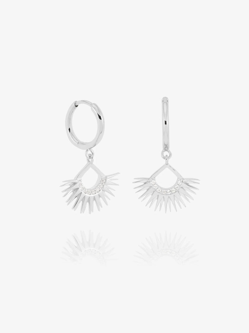 Rising Sun Huggie Hoop Earrings - Silver - DSE10WTS