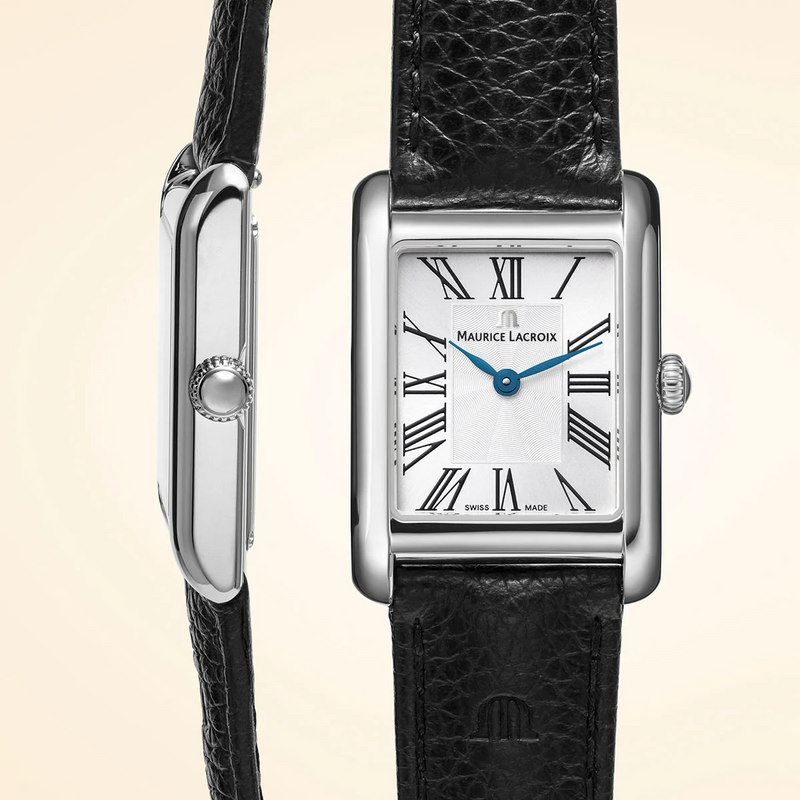 FIABA Square Ladies Watch - Stainless Steel/Black Leather- FA1205-SS001-110-2