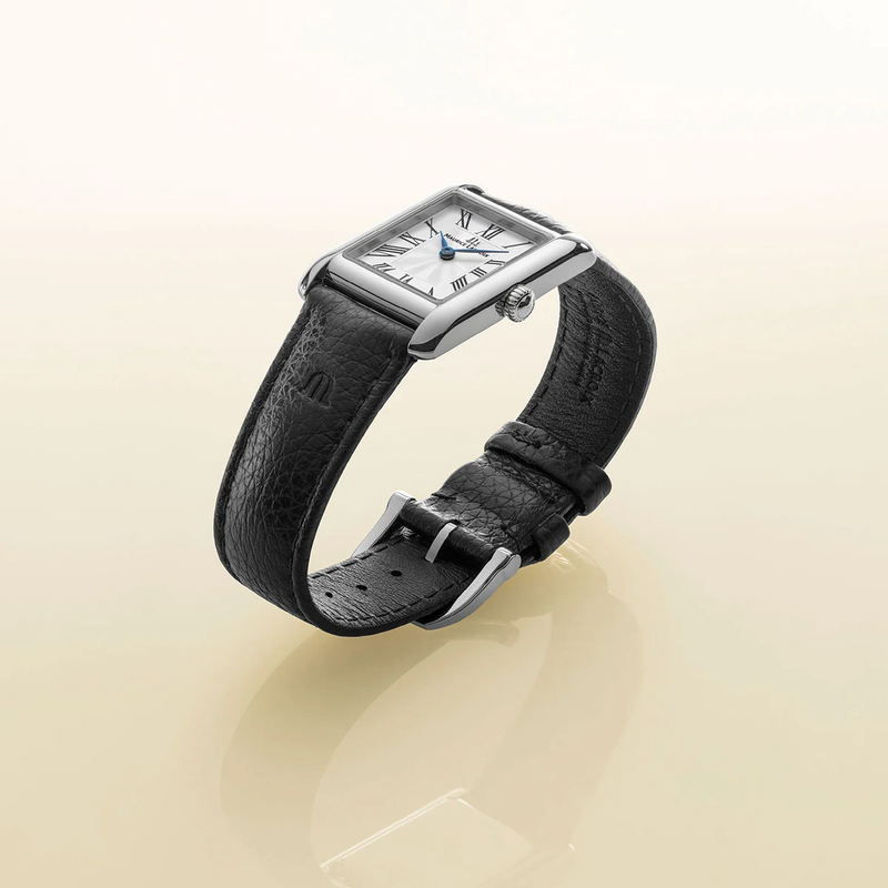 FIABA Square Ladies Watch - Stainless Steel/Black Leather- FA1205-SS001-110-2