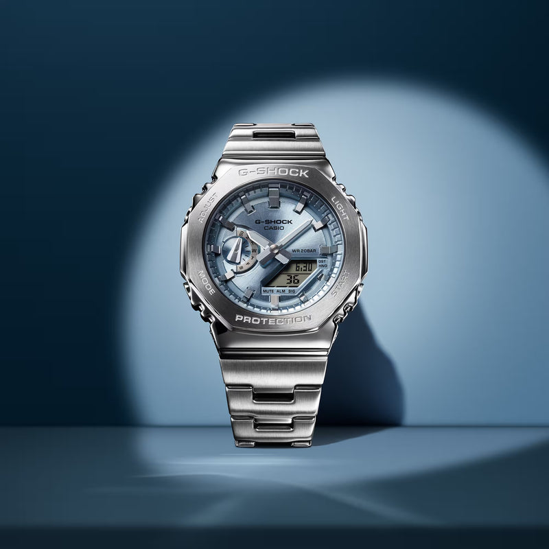 Unisex G-Shock G-Steel Watch - Silver/Light Blue - GM-2110D-2AER
