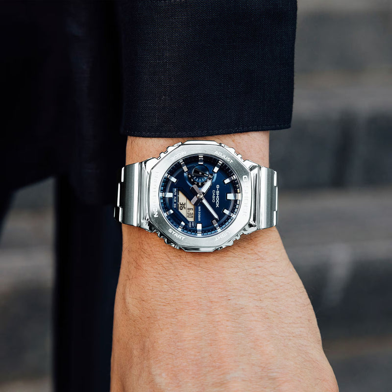 Unisex G-Shock G-Steel Watch - Silver/Dark Blue - GM-2110D-2BER