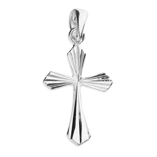 Small Sterling Silver Diamond-Cut Starburst Cross Pendant & Chain