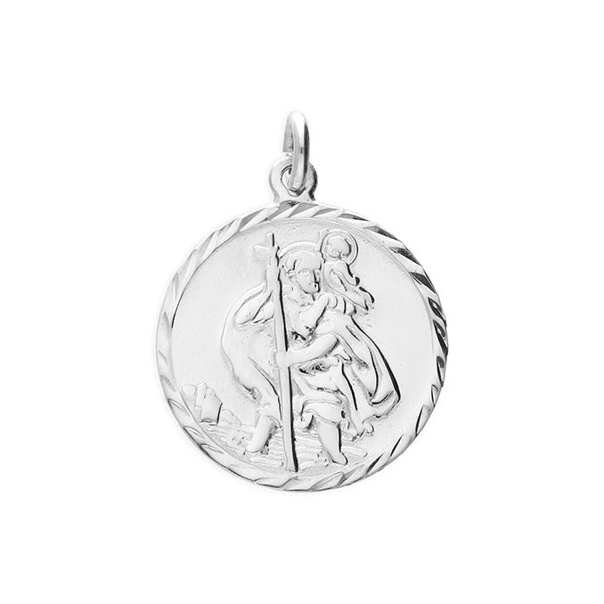 18mm Round St Christoper Pendant & Chain - Sterling Silver