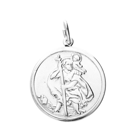 21mm Round St Christoper Pendant - Sterling Silver