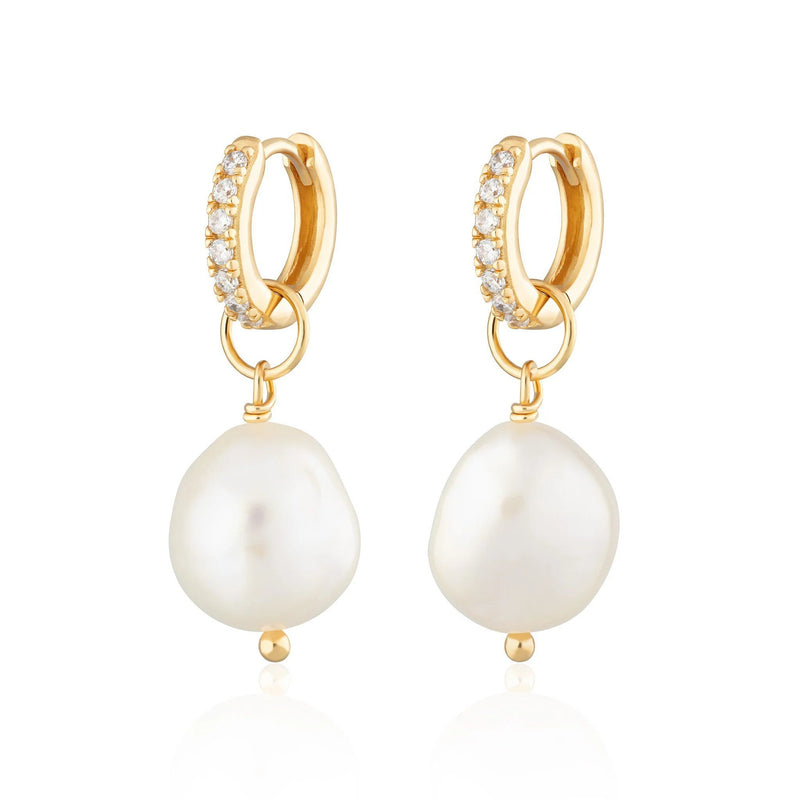 Hannah Martin Sparkle Huggie Baroque Pearl Earrings - Gold - SPG-48-295