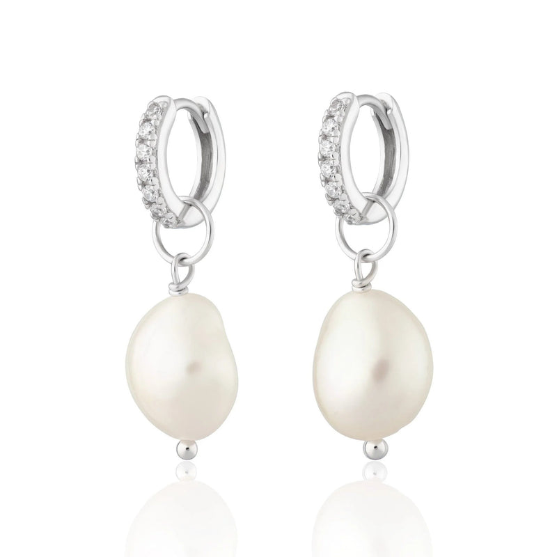 Hannah Martin Sparkle Huggie Baroque Pearl Earrings - Silver - SPS-48-295