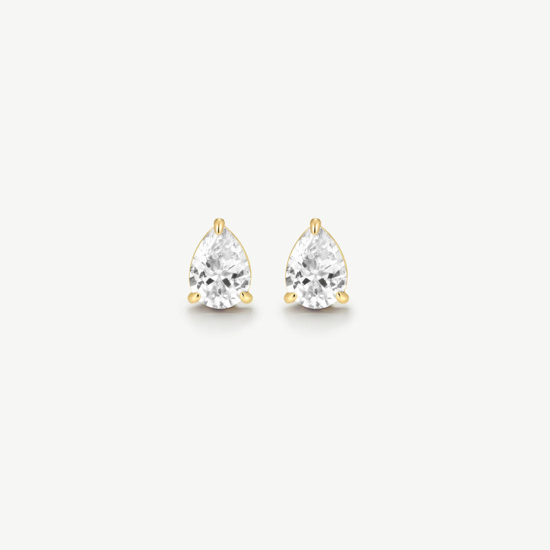 Classic Pear Solitaire Earrings - Gold