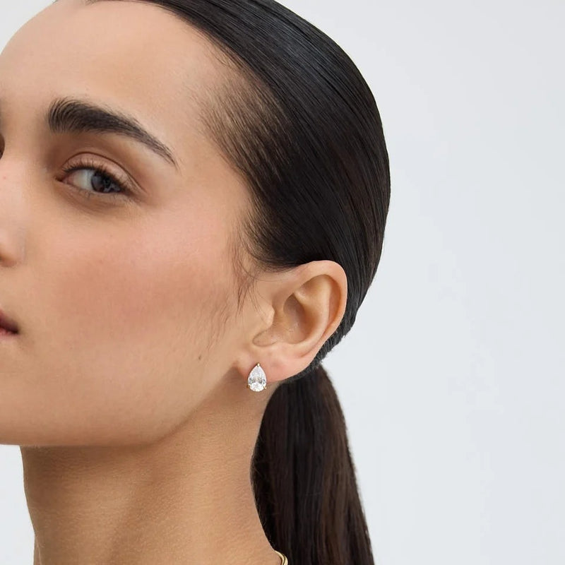 Bold Pear Solitaire Earrings - Gold