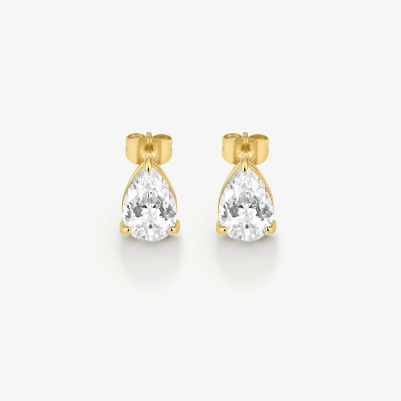 Bold Pear Solitaire Earrings - Gold