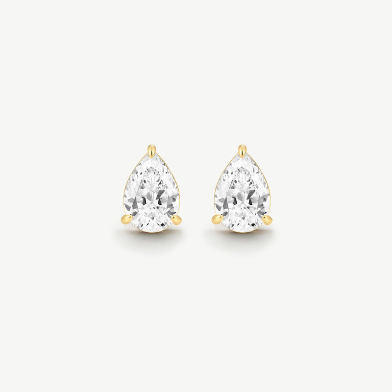 Bold Pear Solitaire Earrings - Gold