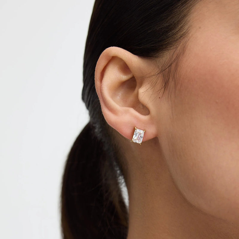 Classic Emerald Solitaire Earrings - Gold