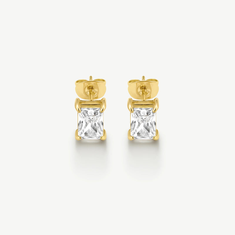 Classic Emerald Solitaire Earrings - Gold