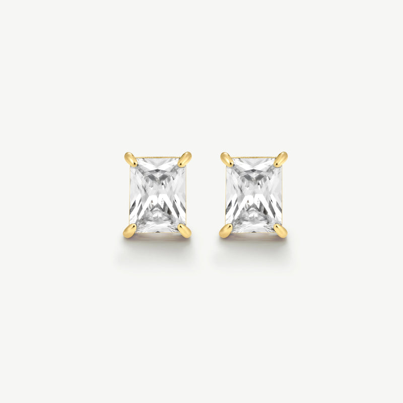 Bold Emerald Solitaire Earrings - Gold