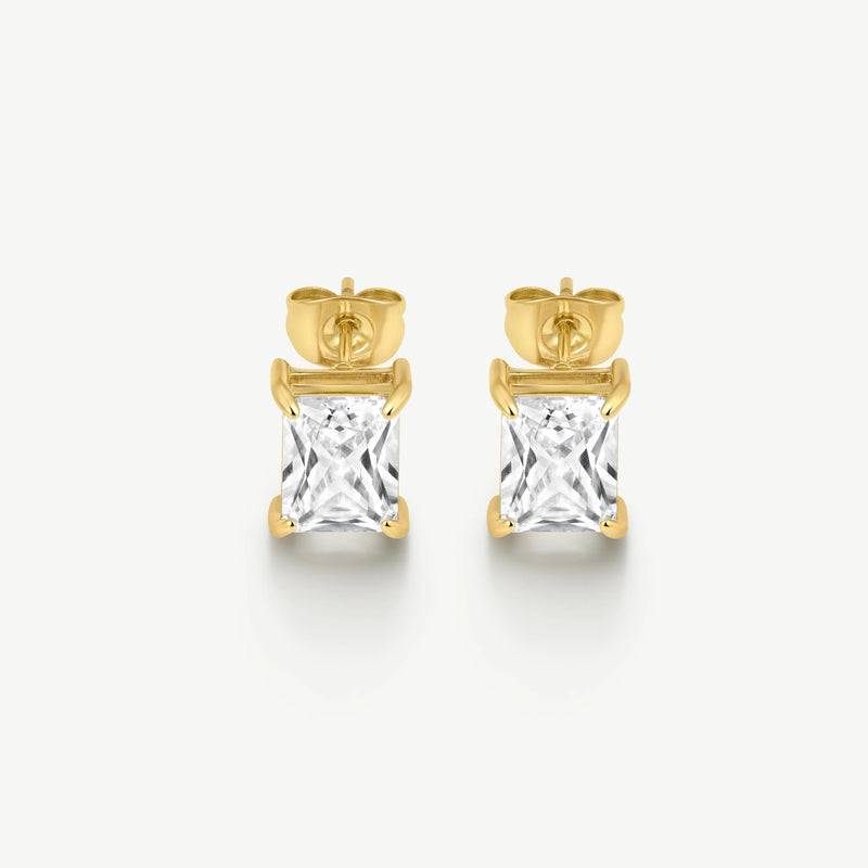 Bold Emerald Solitaire Earrings - Gold