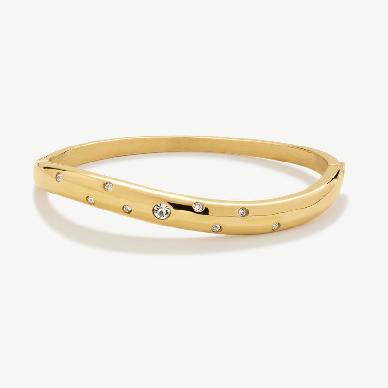 Wave Bangle with Stones - Gold