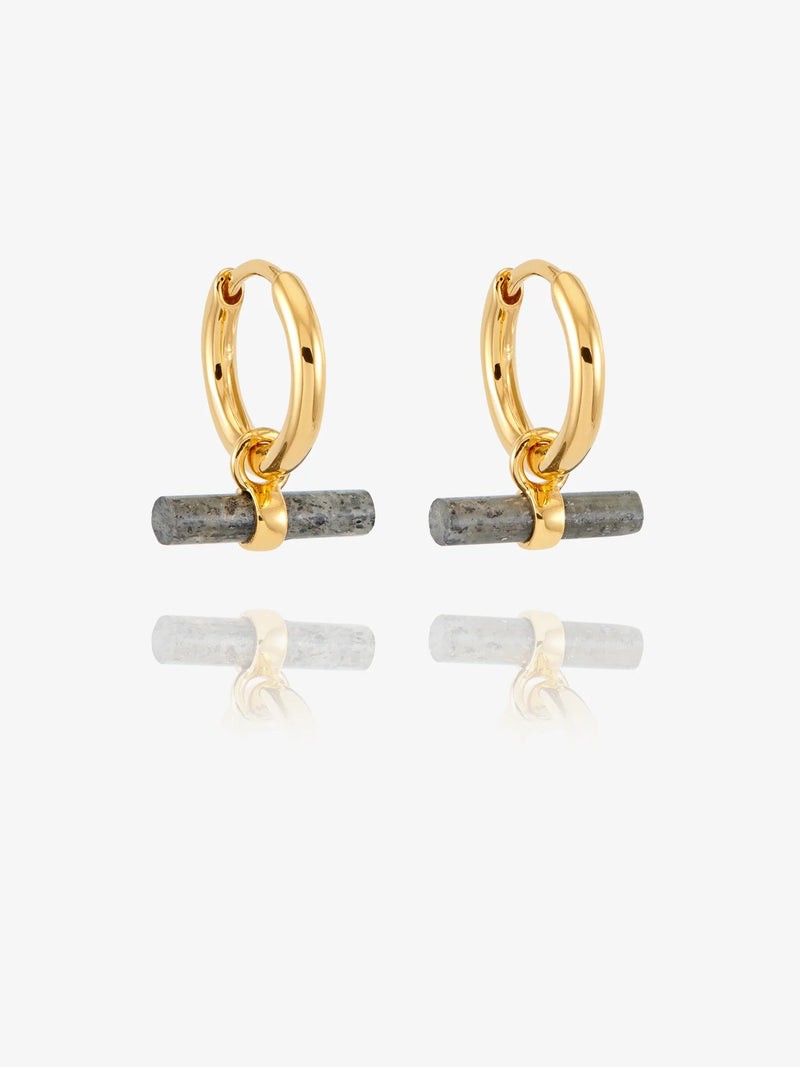Midnight Shimmer Gemstone T-Bar Huggie Hoops Earrings - Gold