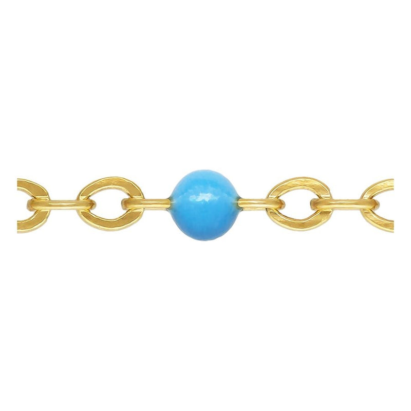 14ct Yellow Gold Filled Flat Cable Chain with Blue Beads