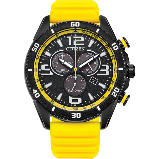 Men's Sport Chronograph Watch, Black/Yellow - AT2585-08E