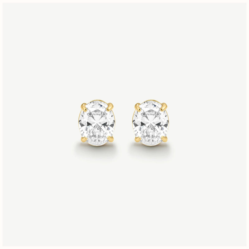 Bold Oval Solitaire Earrings - Gold