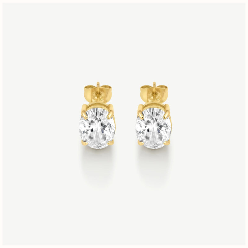 Bold Oval Solitaire Earrings - Gold