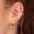 Black Stone Double Chain Huggie Earring - Gold - SPG-25009-52