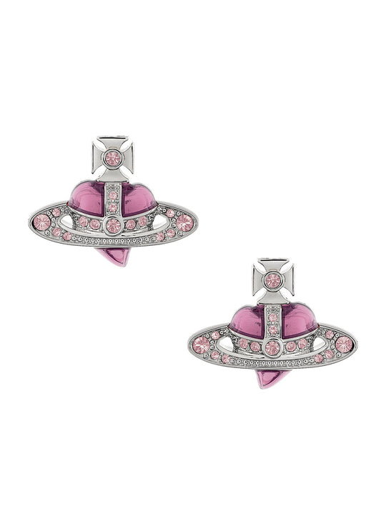 New Diamante Heart Earrings - Silver/Pink - 6201033K-02P686