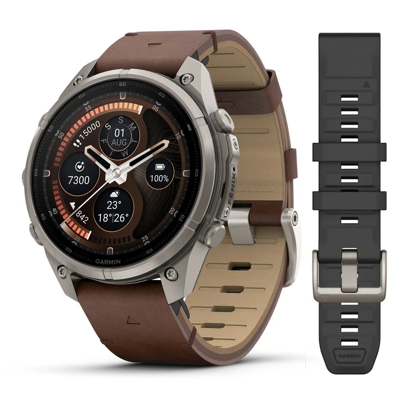 Fenix 9 Pro inReach Smartwatch, 47mm - Titanium with Walnut Leather Band - 010-04336-41