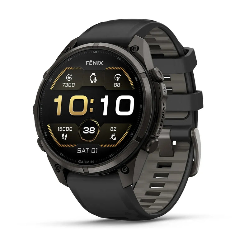 Fenix 9 Pro Smartwatch, 47mm - Carbon Gray DLC Titanium with Black/Pebble Grey Silicone Band - 010-04336-16