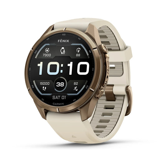 Fenix 9 Pro Smartwatch, 43mm - Autumn Gold Titanium with Cream/French Grey Silicone Band - 010-04335-26